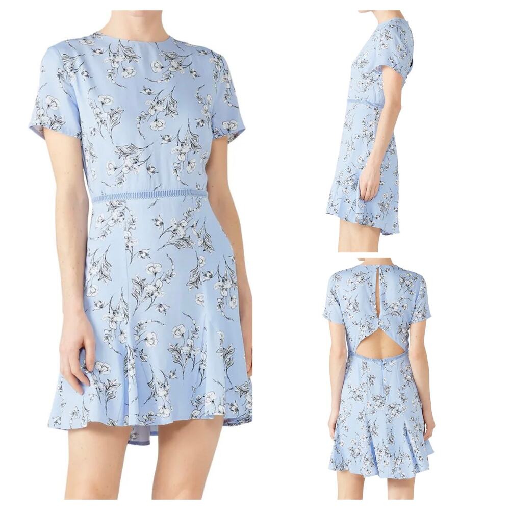 StyleStalker Savannah Mini Dress Small Blue Floral Cutout Keyhole Cottagecore